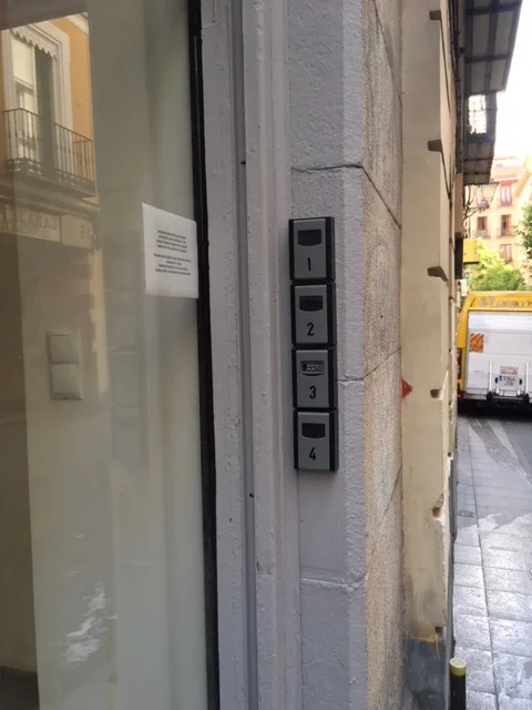 Building entrance with modern intercom system